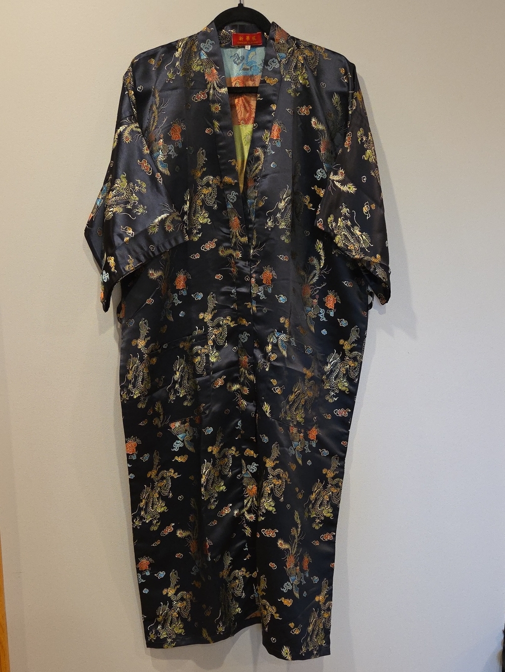 Satin Floral Dragon Kimono Robe